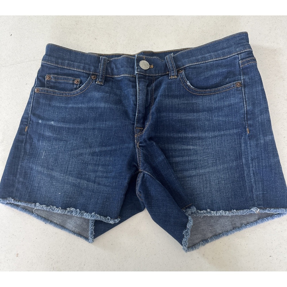 J.Crew Indigo Denim Shorts Size 26 Dark Wash Raw Hem Frayed 5-Pocket Mid‎ Rise